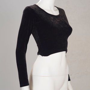 SOLD Vtg 90's BLACK VELVET Cropped Long Sleeve Top